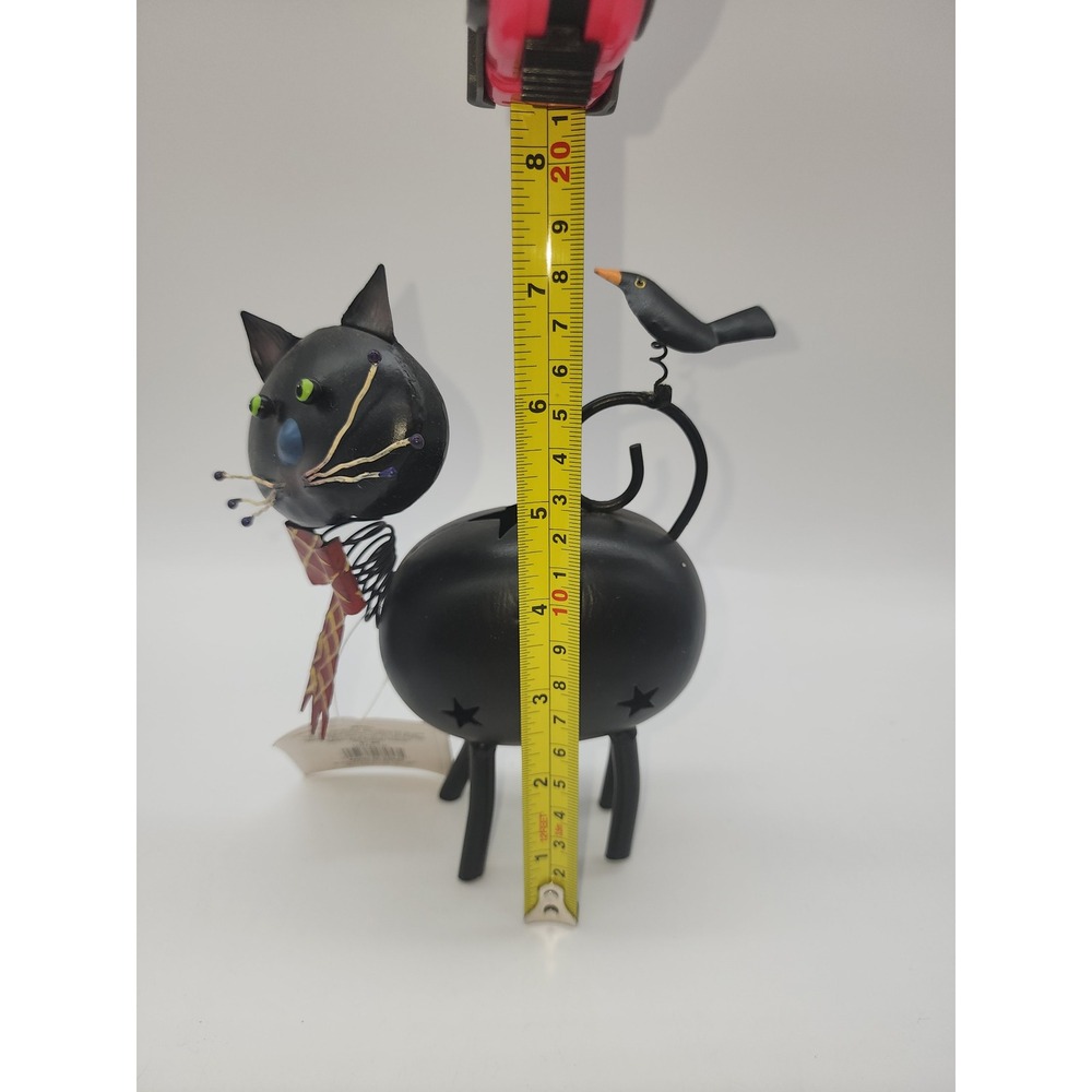 Vintage Style Metal Black Cat Tea Light Candle Holder Crow Folk Art Halloween - Picture 8 of 8
